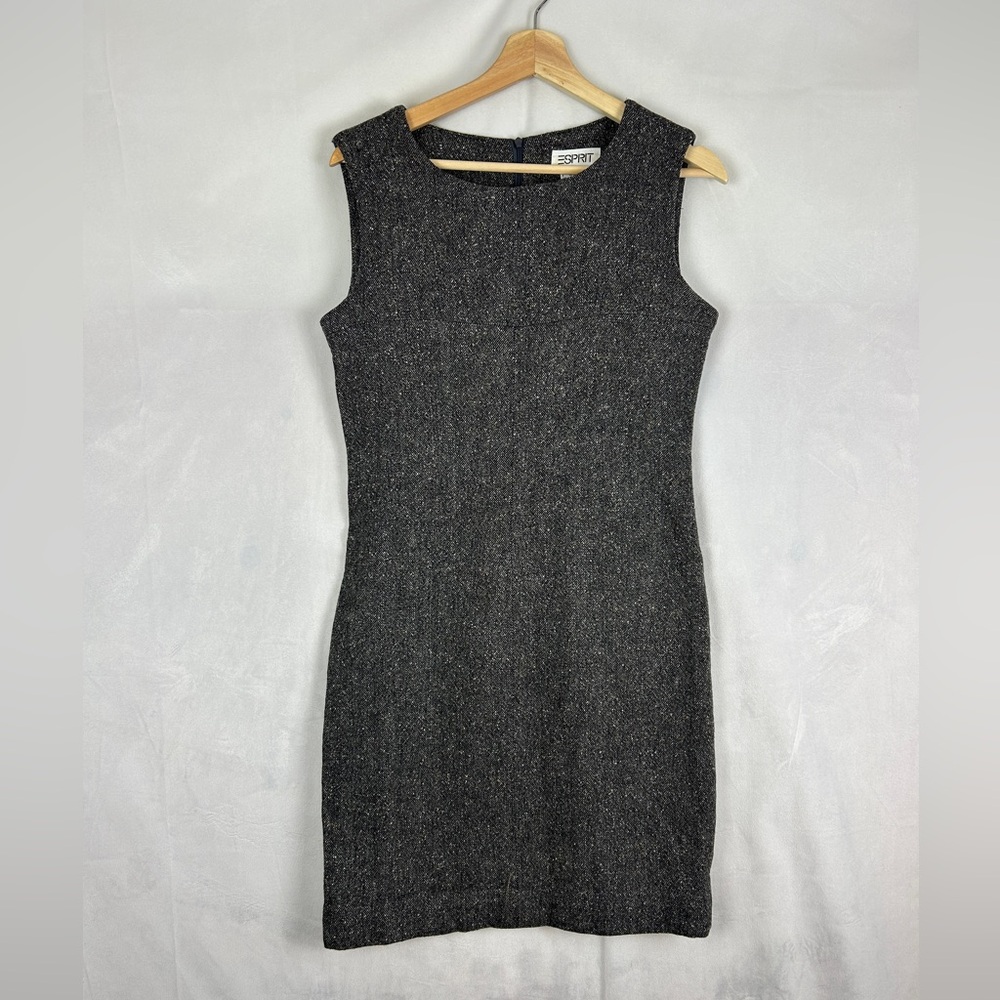 ESPRIT 90s/2000s‎ Wool Tweed Pencil Midi Dress Size 8 Career Layering Grey